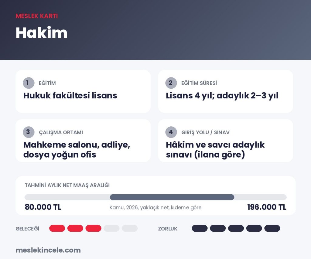Hakim meslek kartı: eğitim, süre, maaş aralığı ve gelecek puanı